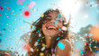 © mohammad - A girl with a bright and happy smile is in the middle of a summer festival, colorful confetti falling all around her, Ai generated Images