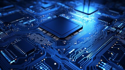 Poster - Futuristic blue technology: circuit board and motherboard background
