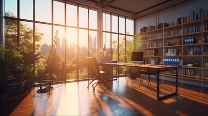 Wall Mural - Comfortable creative office area with morning sunlight