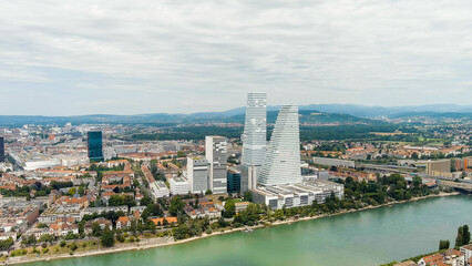 Wall Mural - Basel, Switzerland. Skyscrapers. Basel is a city on the Rhine River in northwestern Switzerland, near the borders with France and Germany, Aerial View