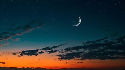 Islamic background at night with moon on blue sky