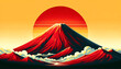 赤い富士山のイラスト、ビビッド　背景、壁紙　（ AI生成画像 ）