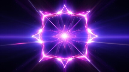 Poster - Digital illustration of a vibrant purple geometric star shape with radiant light beams.