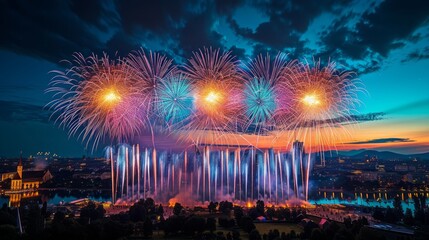 Sticker - Fireworks in the Olympiapark at the Festival Sommernachtstraum in Munich 