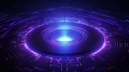 Poster - Abstract dark purple and blue technology background with digital tech circles - copy space available
