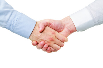 Two businessmen engaging in a handshake, symbolizing deal and agreement