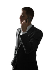 Aufkleber - Silhouette of a professional on a call, showcasing business communication and technology