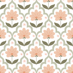 Damask floral hand drawn wallpaper. Pastel simple meadow flower seamless pattern. Vector botanical beige design