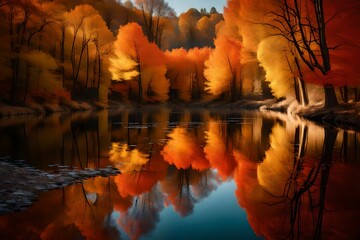 reflections of trees in autumn in the water