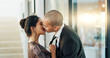 © Felix/peopleimages.com - Couple, love and kiss with passion on a date for formal event, intimacy and romance on valentines day at home. Lovers, woman and man in luxury house, suit and dress for anniversary or relationship