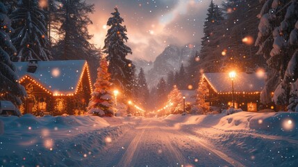 Canvas Print - Outdoor Christmas landscape in the snow. 