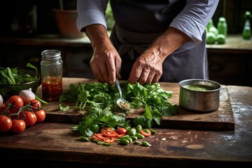 Wall Mural - chef making salad.