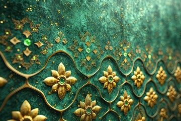 beautiful jade and gold modern islamic ornament wall vector with curved floral pattern and light 