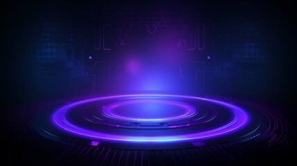 Wall Mural - Abstract dark purple and blue technology background with digital tech circles - copy space available