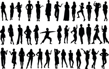 Wall Mural - woman silhouettes, versatile collection of women showcasing diverse poses, fashion styles, ideal for