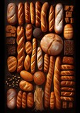 Fototapeta Zwierzęta - Different types of bread, rolls and pastries, food concept. Generative Ai.
