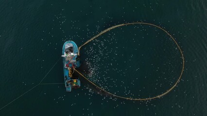 fishing vessels fishing in the black sea , bird's-eye view, aerial photography , bird's-eye view, ae