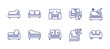 Sofa line icon set. Editable stroke. Vector illustration. Containing sofa, furniture, chaise longue, couch, divan.