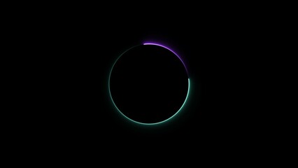 Circle neon light loading turquoise color illustration. On the black background uploading icon 4k illustration.