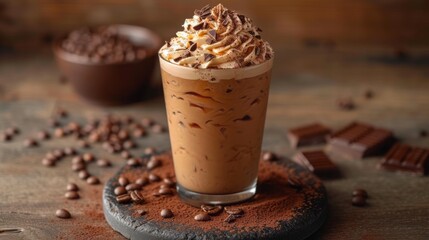 Poster - Cold Iced Mocha Coffee with Whipped Cream and Chocolate