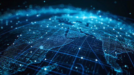 Wall Mural - Lines penetrate the pixel earth globalization technology background, globalization technology concept illustration
