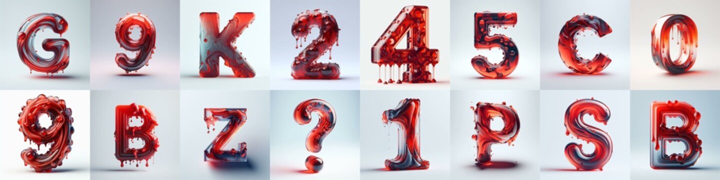 Red glass 3D Lettering Typeface. AI generated illustration
