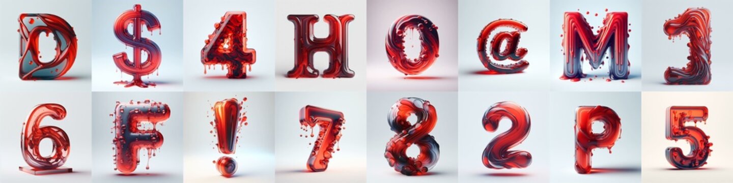 Red glass 3D Lettering Typeface. AI generated illustration