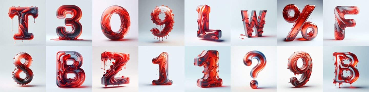 Red glass 3D Lettering Typeface. AI generated illustration