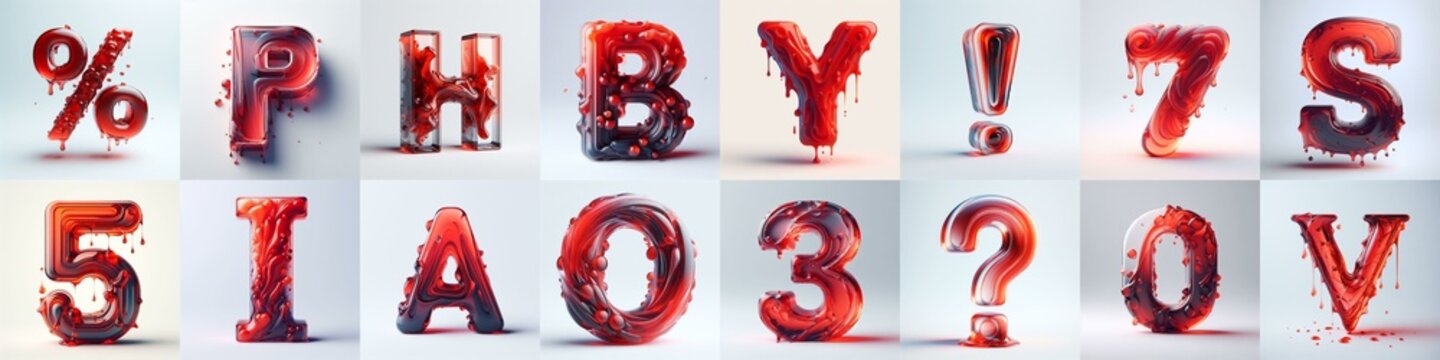 Red glass 3D Lettering Typeface. AI generated illustration