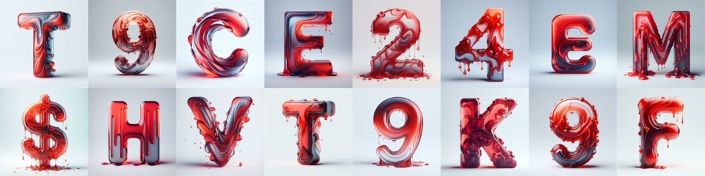 Red glass 3D Lettering Typeface. AI generated illustration