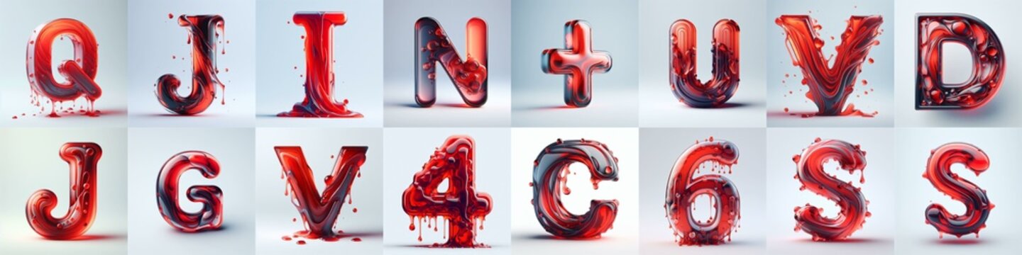 Red glass 3D Lettering Typeface. AI generated illustration