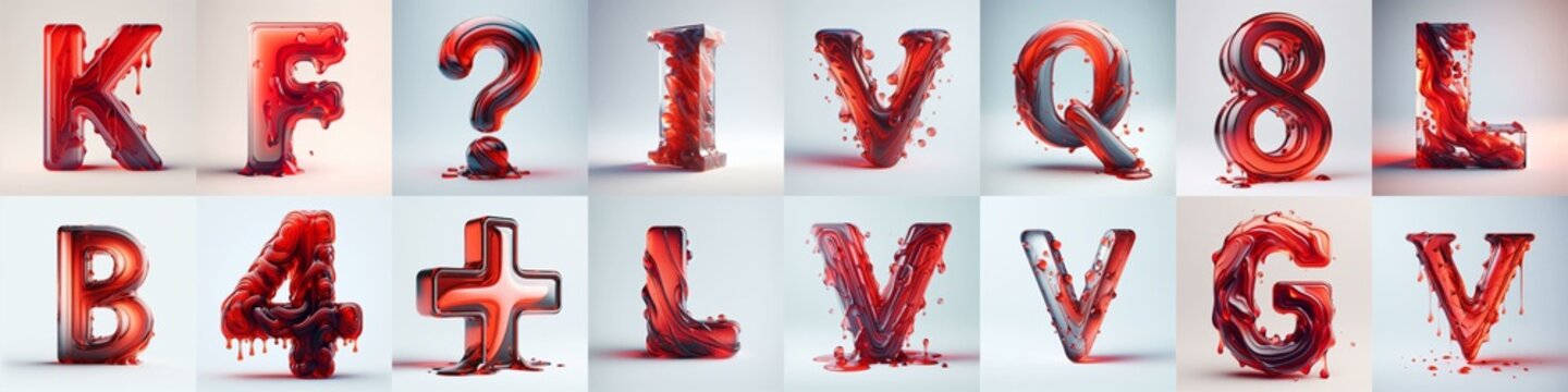 Red glass 3D Lettering Typeface. AI generated illustration