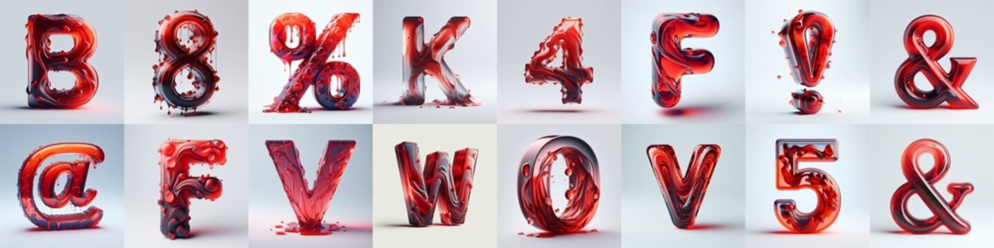 Red glass 3D Lettering Typeface. AI generated illustration