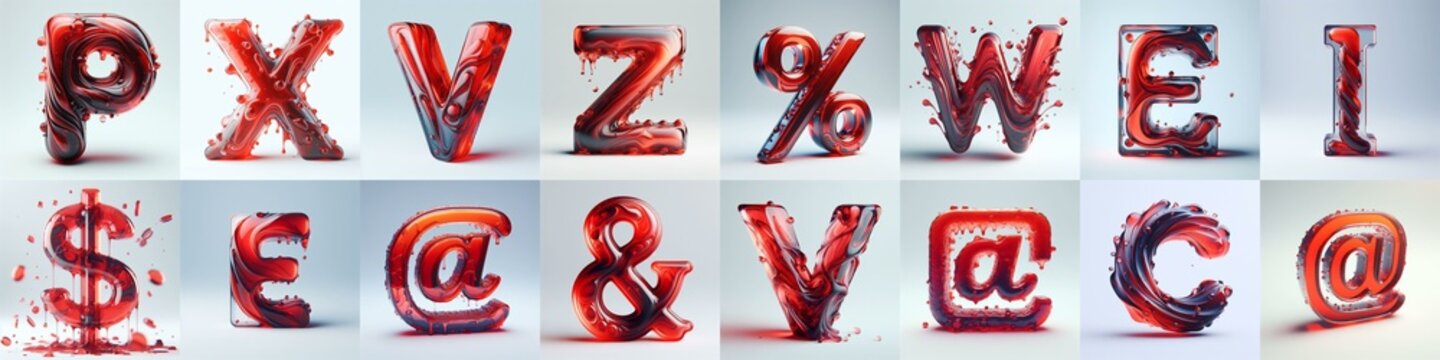 Red glass 3D Lettering Typeface. AI generated illustration