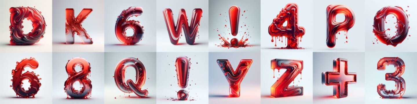 Red glass 3D Lettering Typeface. AI generated illustration