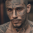 Twarz mężczyzny w tatuażach 