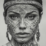 Fototapeta  - Twarz kobiety w tatuażach plemiennych