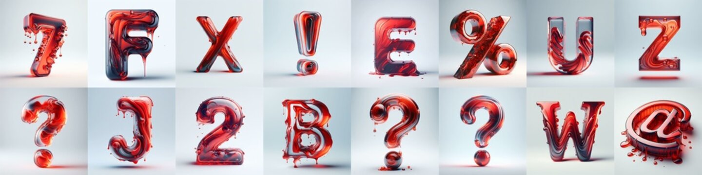 Red glass 3D Lettering Typeface. AI generated illustration