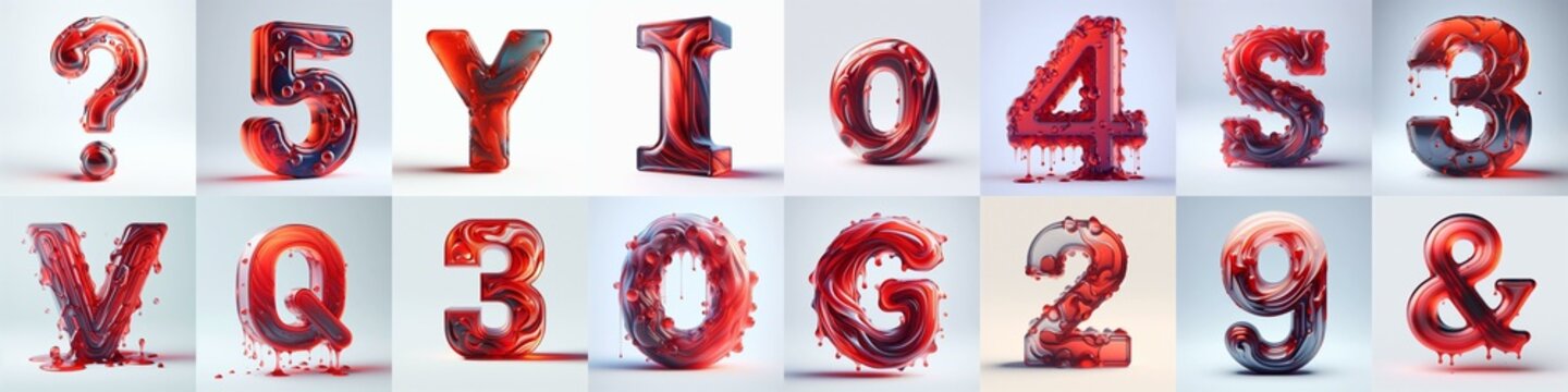 Red glass 3D Lettering Typeface. AI generated illustration