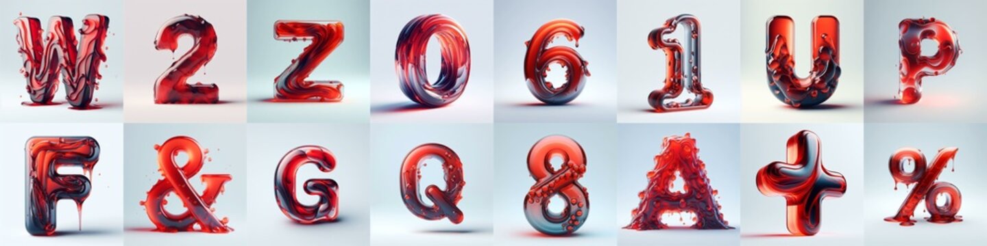 Red glass 3D Lettering Typeface. AI generated illustration