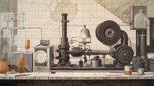 Conceptual Sketches Of Industrial Machinery Depicted On Paper.