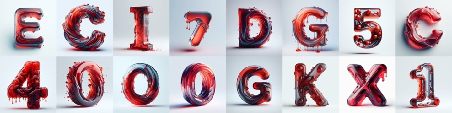 Red glass 3D Lettering Typeface. AI generated illustration