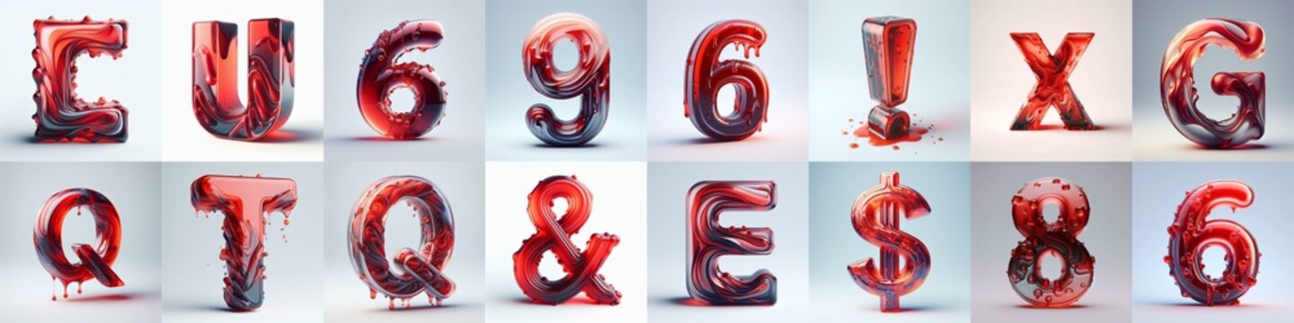 Red glass 3D Lettering Typeface. AI generated illustration