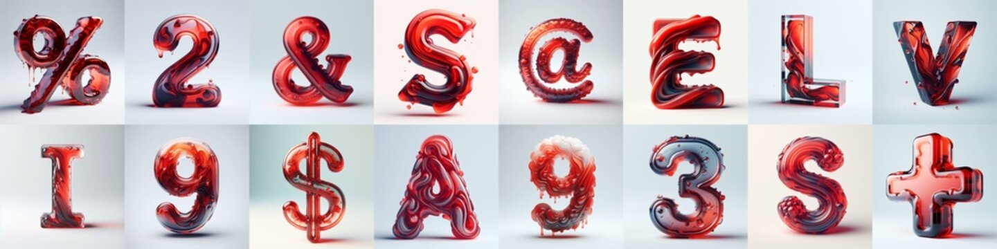 Red glass 3D Lettering Typeface. AI generated illustration