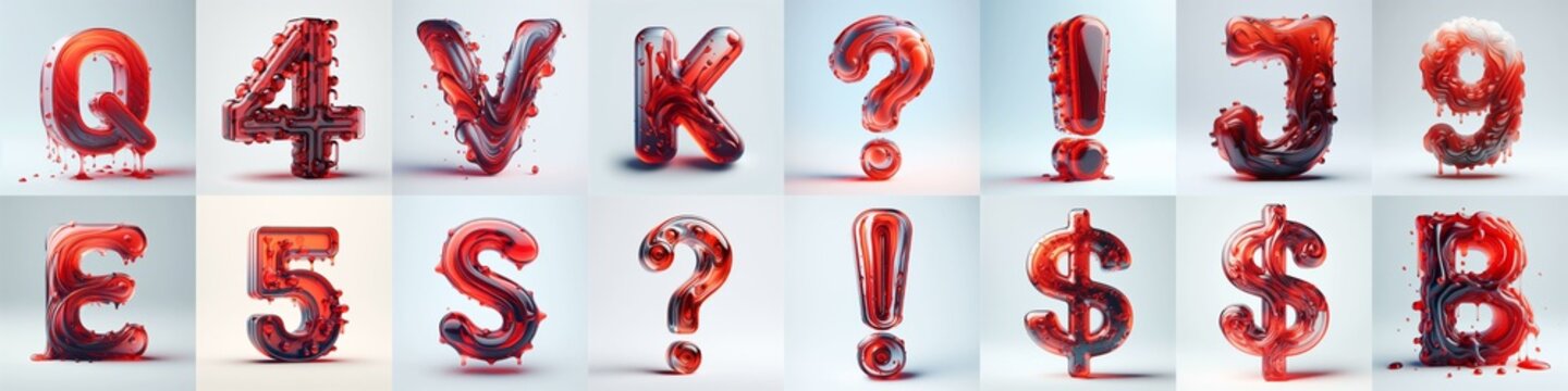 Red glass 3D Lettering Typeface. AI generated illustration