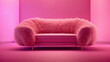 Pink inflatable fluffy sofa on a pink background.Glamour,beauty, fashion. Copy space.Generative AI