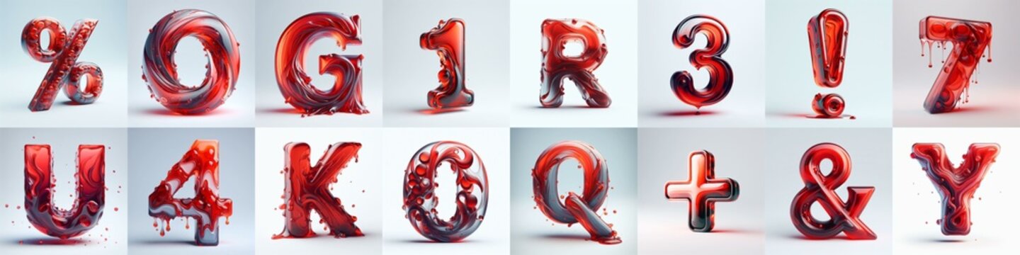 Red glass 3D Lettering Typeface. AI generated illustration