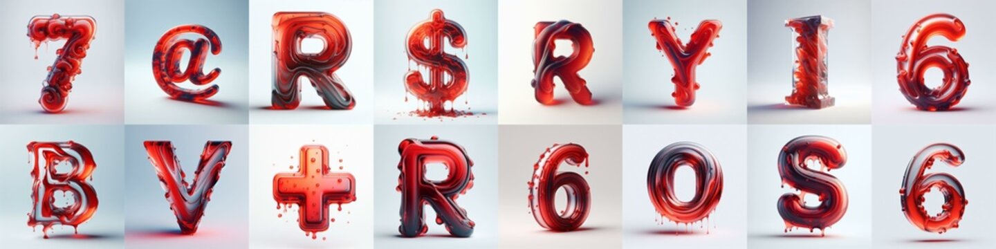 Red glass 3D Lettering Typeface. AI generated illustration