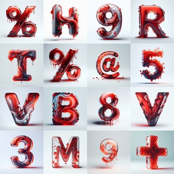 Red glass 3D Lettering Typeface. AI generated illustration