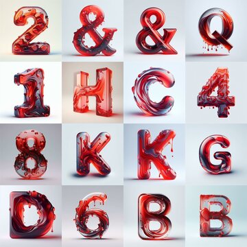Red glass 3D Lettering Typeface. AI generated illustration